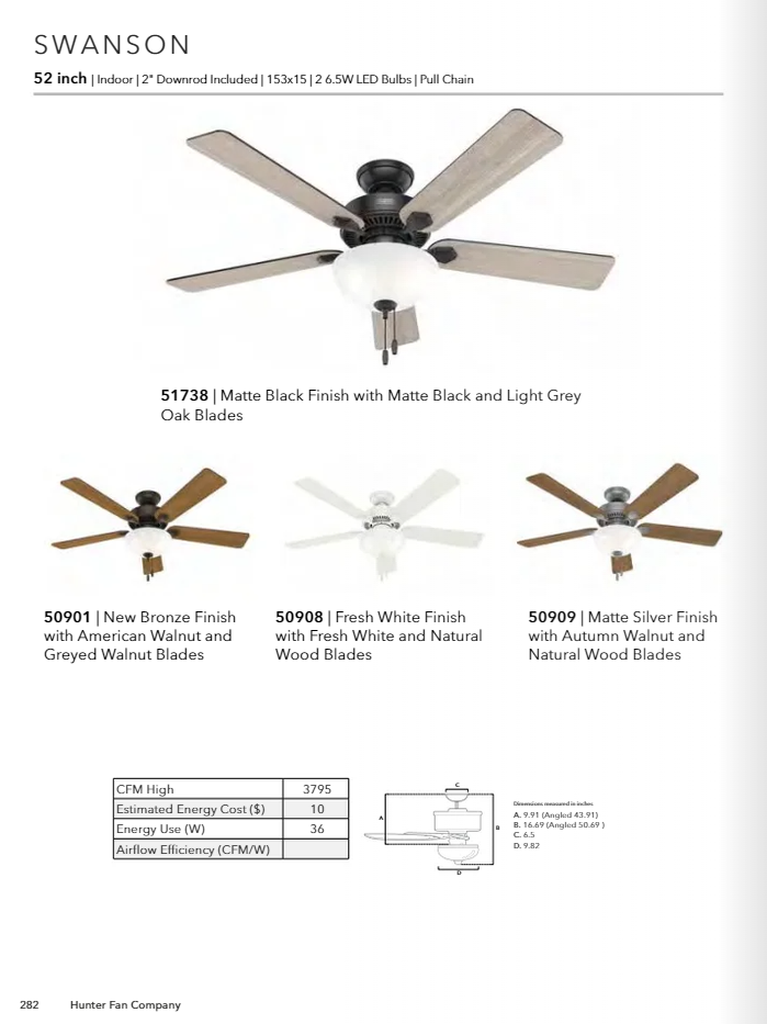 Hunter Fan Swanson 52" Indoor Pull Chain Ceiling Fan with 19.5W LED