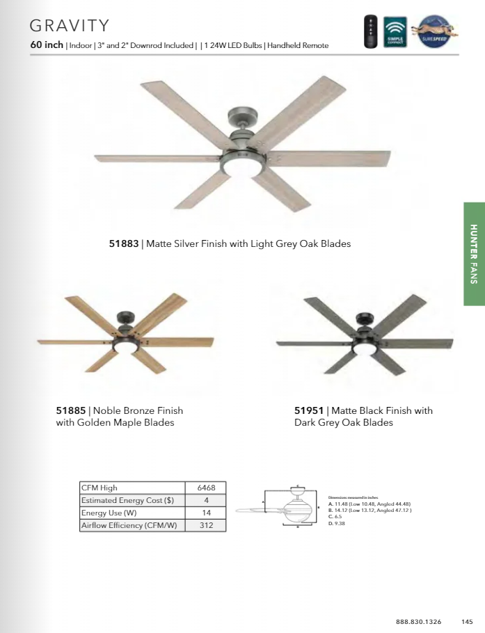 Hunter Fan Gravity Smart Ceiling Fan with 24W LED and Remote