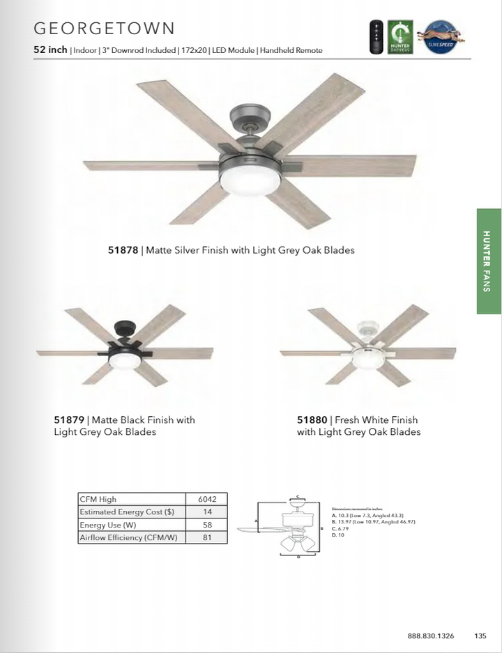 Hunter Fan Georgetown 52" Ceiling Fan with 18W LED and Remote