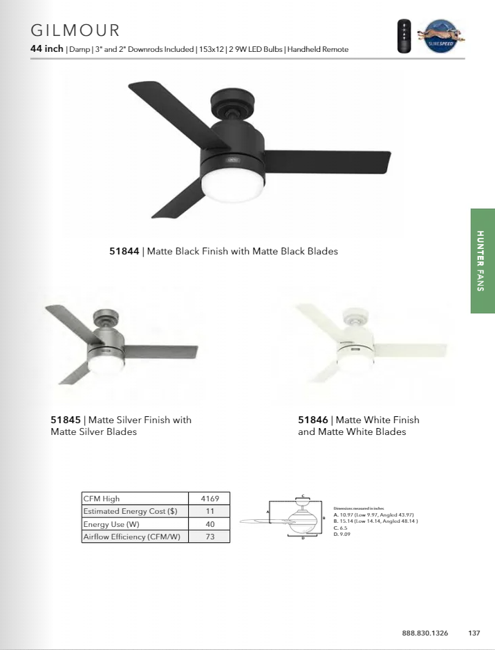 Hunter Fan Gilmour 44" Outdoor Ceiling Fan with 18W LED and Remote