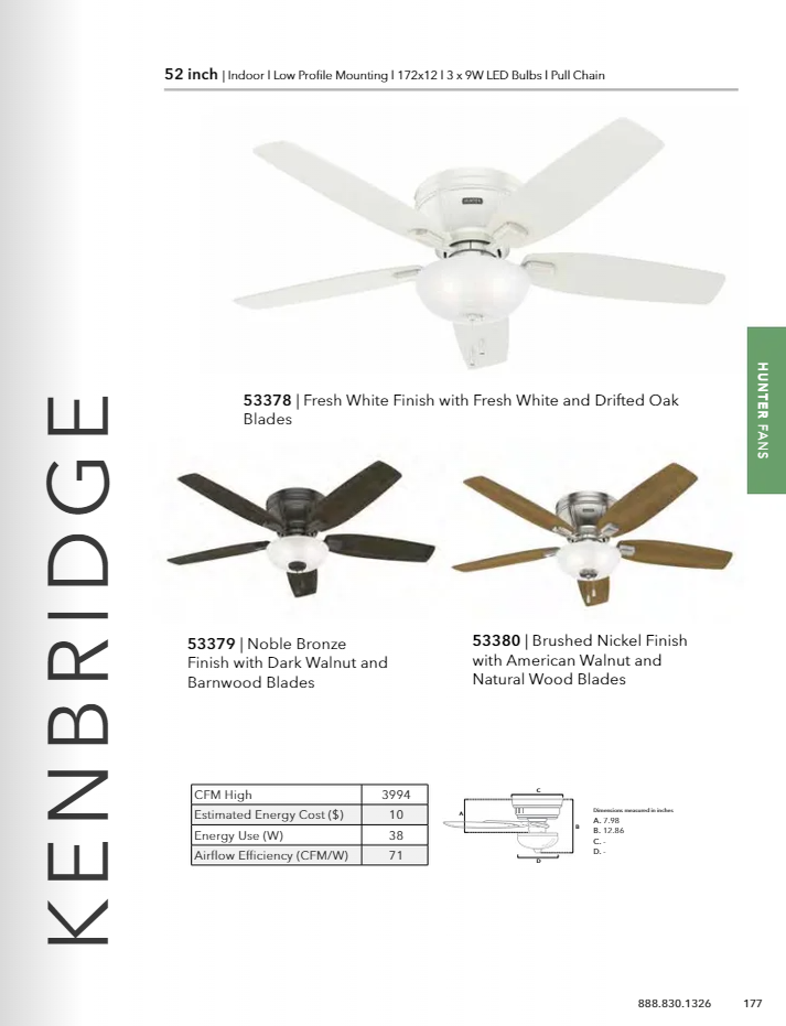 Hunter Fan Kenbridge 52" Flushmount Pull Chain Ceiling Fan with 27W LED