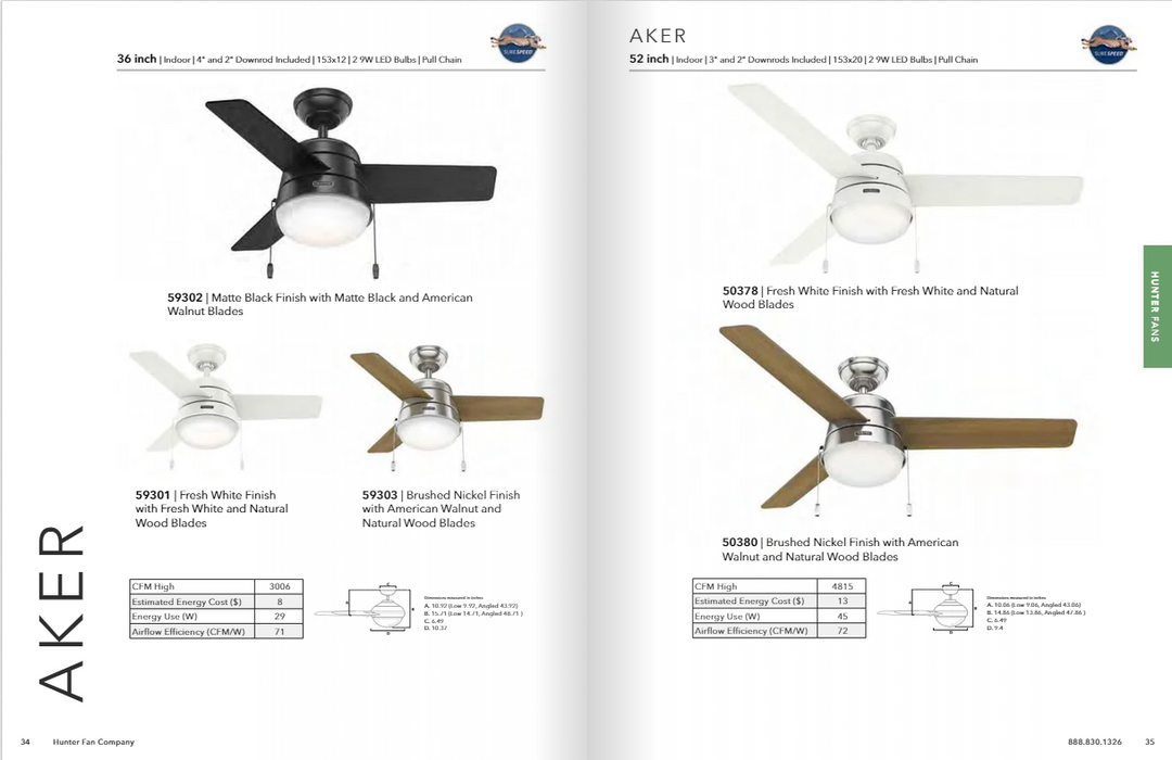 Hunter Fans Aker Pull Chain Ceiling Fan with 18W LED