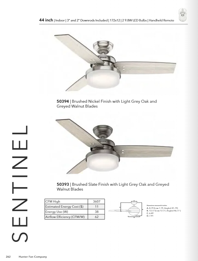 Hunter Fan Sentinel 44" Indoor Ceiling Fan with 19.6W LED and Remote