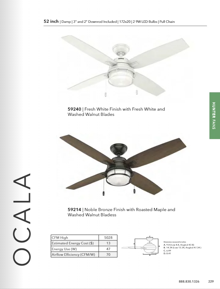 Hunter Fan Ocala 52" Indoor/Outdoor Pull Chain Ceiling Fan with 18W LED