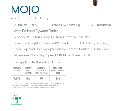 Minka Aire Mojo 52" Pull Chain Ceiling Fan with LED Light