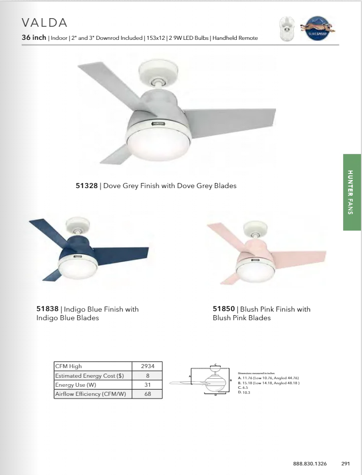 Hunter Fan Valda 36" Indoor Ceiling Fan with 18W LED and Remote