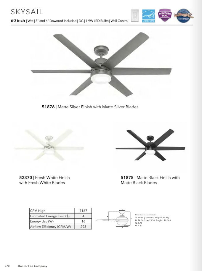 Hunter Fan Skysail 60" Outdoor DC Ceiling Fan with 9W LED