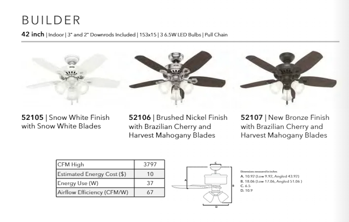 Hunter Fan Builder 42" Pull Chain Ceiling Fan 21W LED