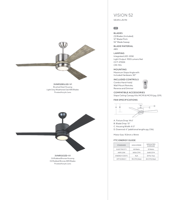 Generation Lighting 52" Vision Ceiling Fan with 20W LED and Wall Mount Remote