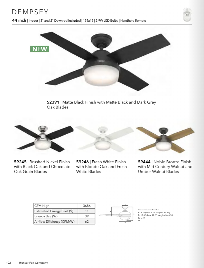 Hunter Fan Dempsey Indoor Ceiling Fan with 18W LED and Remote