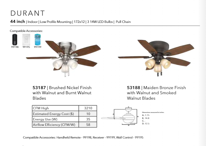 Casablanca Durant 44" Indoor Flushmount Pull Chain Ceiling Fan with 42W LED