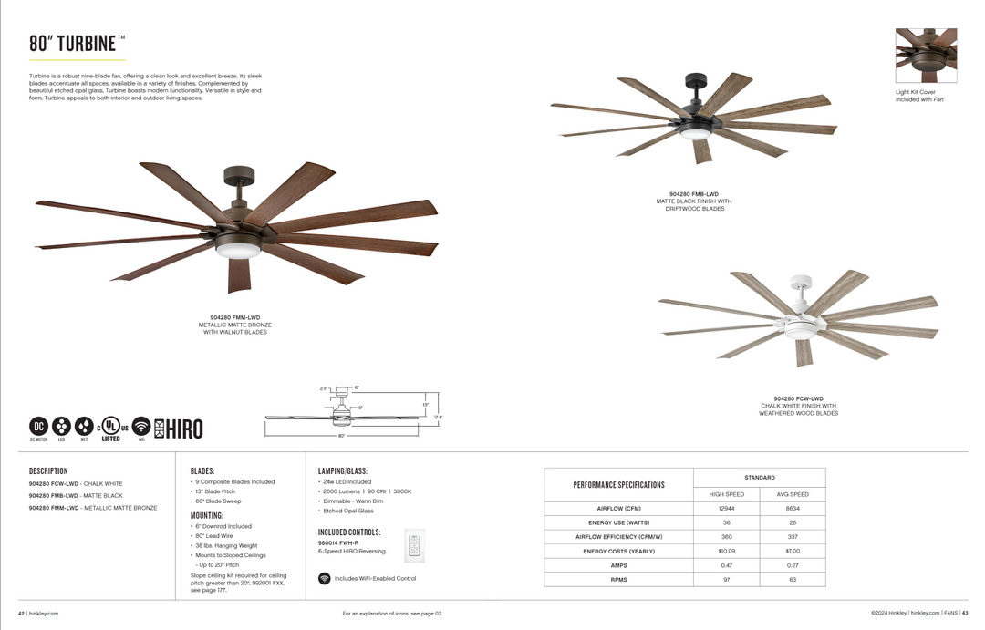 Hinkley Fan Turbine Smart Outdoor DC LED Ceiling Fan with Hiro Control