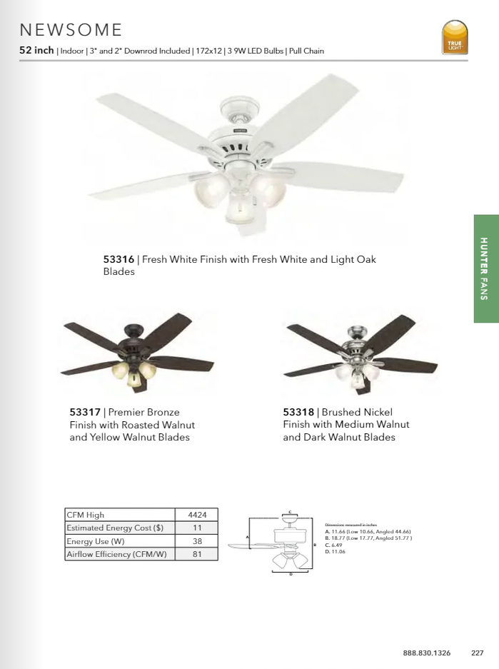 Hunter Fan Newsome 52" Pull Chain Ceiling Fan 3lights with 27W LED