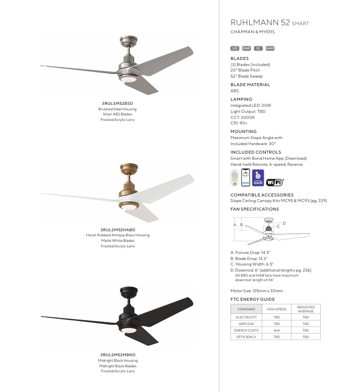 Visual Comfort Ruhlmann 52" Smart Indoor/Outdoor DC Ceiling Fan with 20W LED and Remote