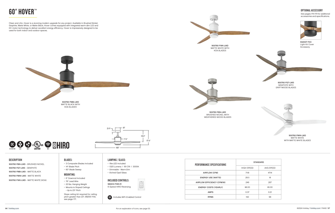 Hinkley Fan Hover Smart Outdoor DC Ceiling Fan with LED and Control