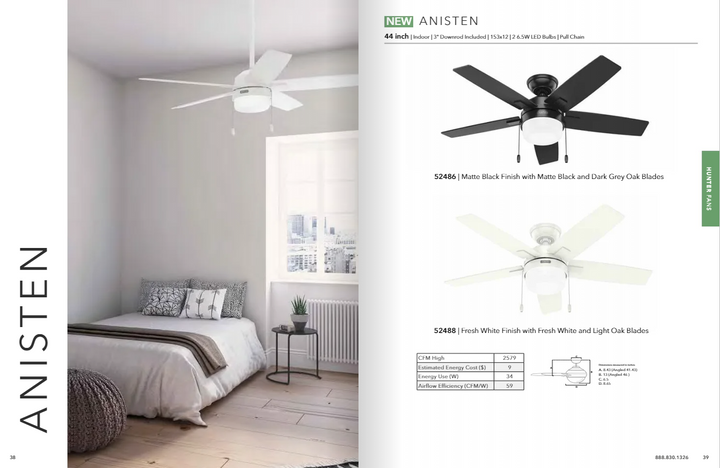 Hunter Fan Anisten Pull Chain Ceiling Fan with 13W LED