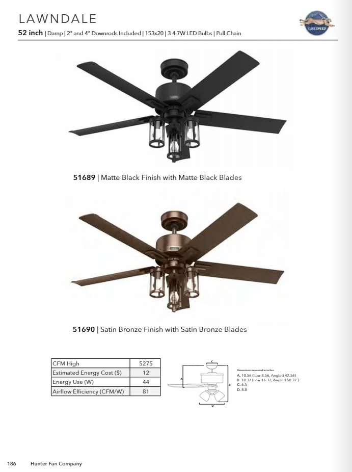 Hunter Fan Lawndale 52" Outdoor Pull Chain Ceiling Fan with 14W LED