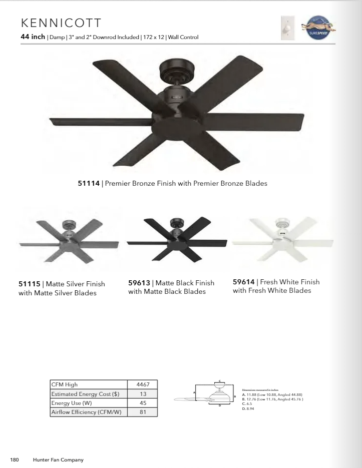 Hunter Fan Kennicott Indoor/Outdoor Ceiling Fan with Wall Control