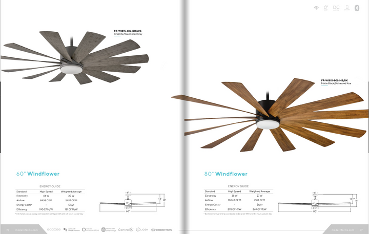 Modern Forms Fan Windflower 60" Smart Outdoor DC Ceiling Fan with 23.5W CCT LED and Remote