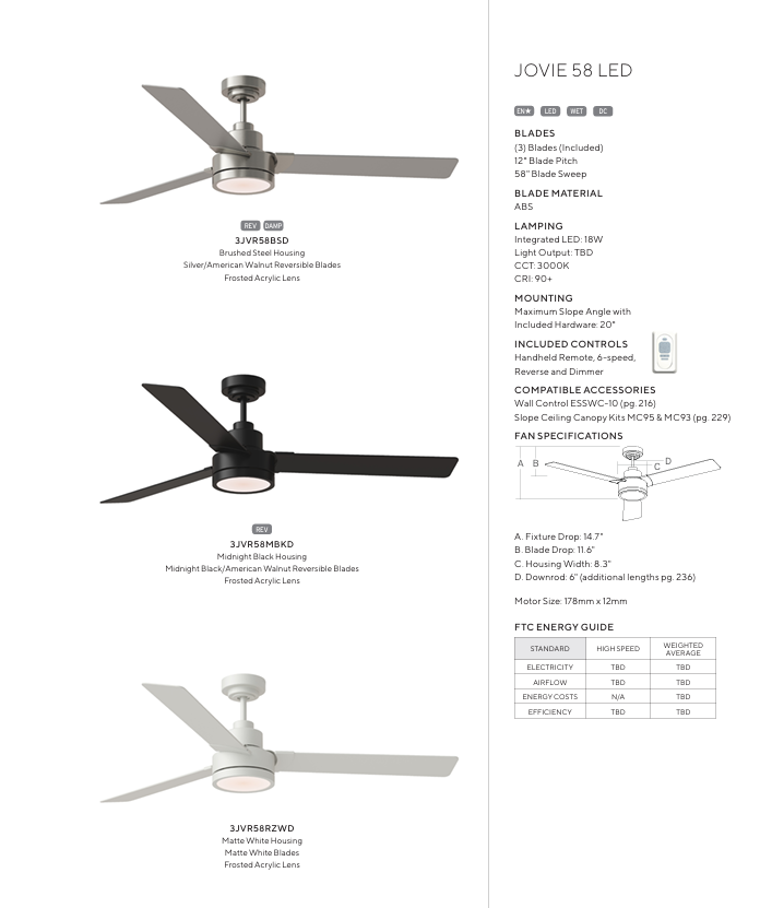 Generation Lighting Jovie 58" Outdoor DC Ceiling Fan with 18W LED and Remote