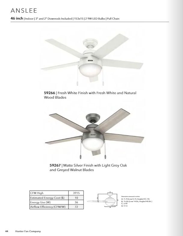 Hunter Fan Anslee Pull Chain Ceiling Fan with 18W LED