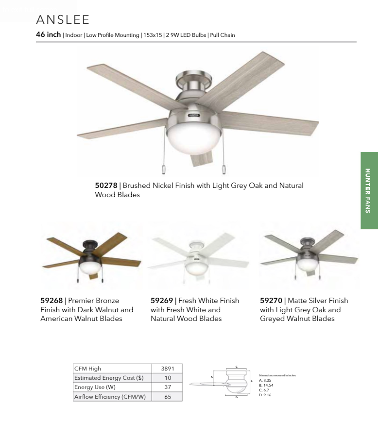 Hunter Fan Anslee 46" Flushmount Pull Chain Ceiling Fan with 18W LED