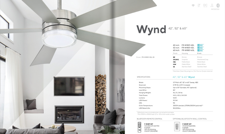 Modern Forms Fans Wynd Smart Outdoor DC Ceiling Fan with 19.5W CCT LED and Remote Control