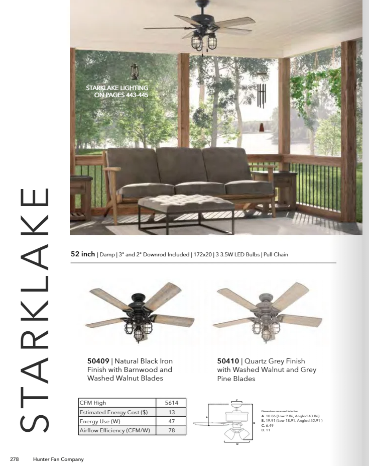 Hunter Fan Starklake 52" Indoor/Outdoor Pull Chain Ceiling Fan with 10.5W LED