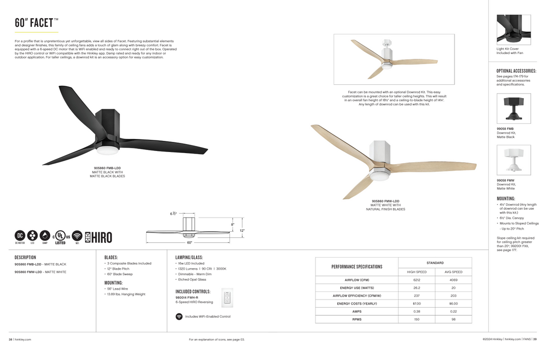 Hinkley Fan Facet Smart Flushmount Indoor/Outdoor DC 16W LED Ceiling Fan with Hiro Control