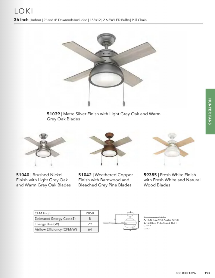 Hunter Fan Loki Pull Chain Ceiling Fan with 18W LED