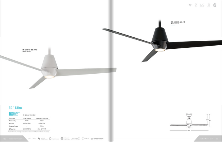 Modern Forms Fan Slim 52"  Smart Outdoor DC Ceiling Fan with 11.5W CCT LED and Remote