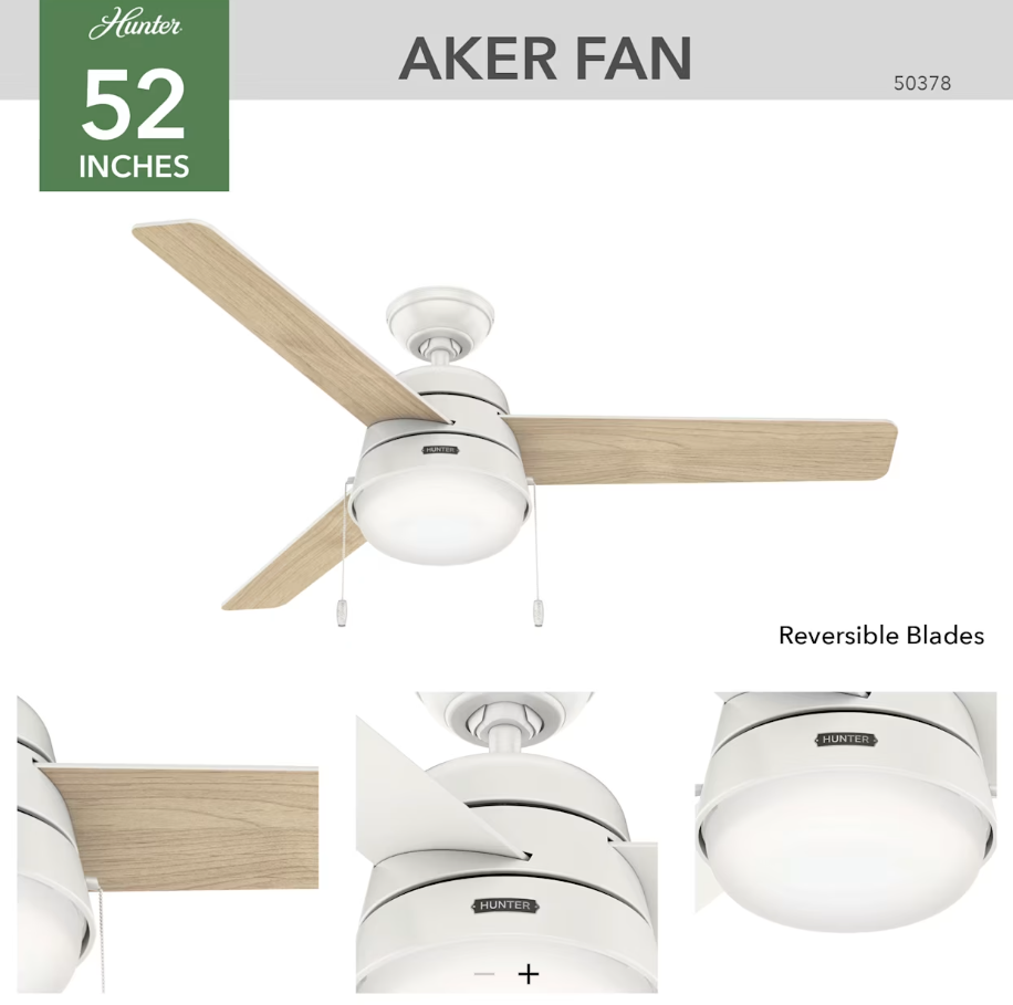 Hunter Fans Aker Pull Chain Ceiling Fan with 18W LED