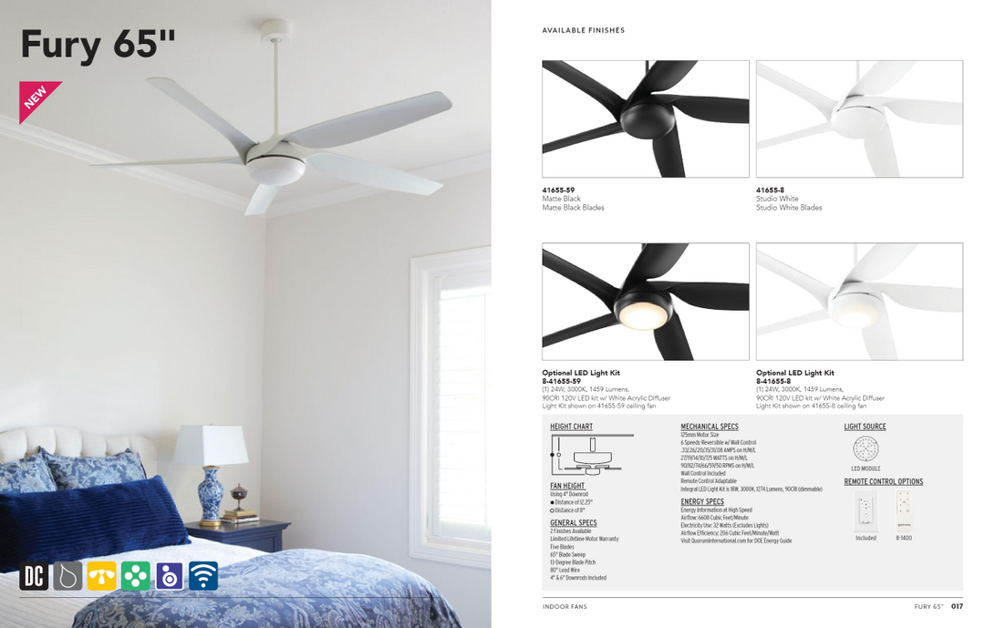 Quorum 65" Fury Smart Indoor/Outdoor DC 24W LED Ceiling Fan with Wall Control