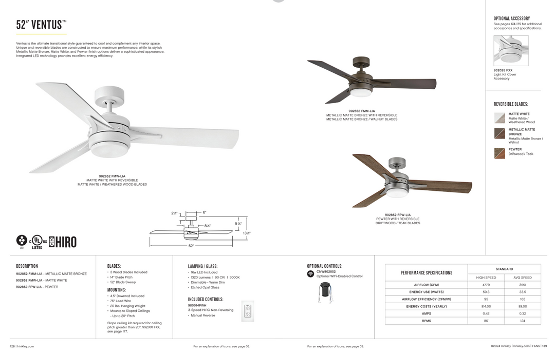 Hinkley Fan Ventus 16W LED Ceiling Fan with Hiro Control