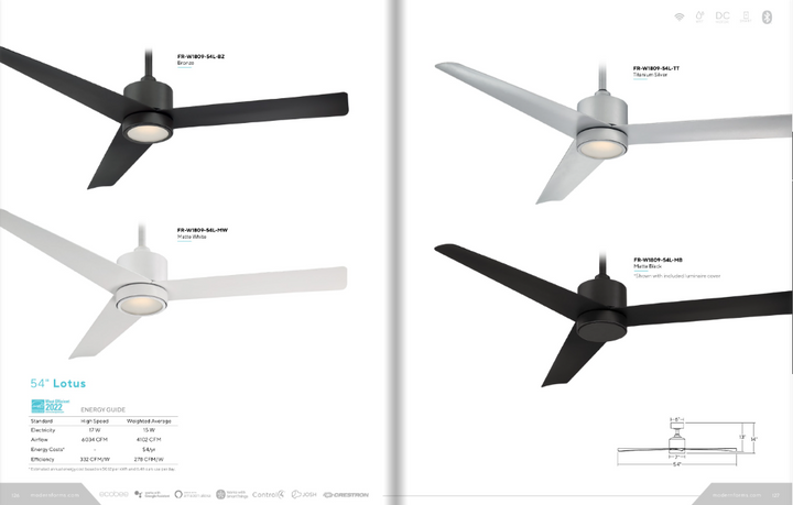 Modern Forms Fan Lotus 54" Smart Outdoor DC Ceiling Fan with 13W CCT LED and Remote