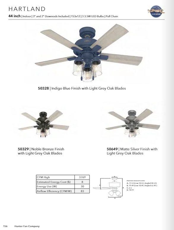 Hunter Fan Hartland Pull Chain Ceiling Fan with 10W LED