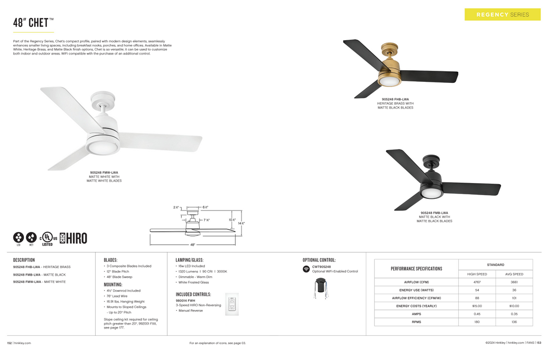 Hinkley Fan Chet Outdoor 16W LED Ceiling Fan with Hiro Control