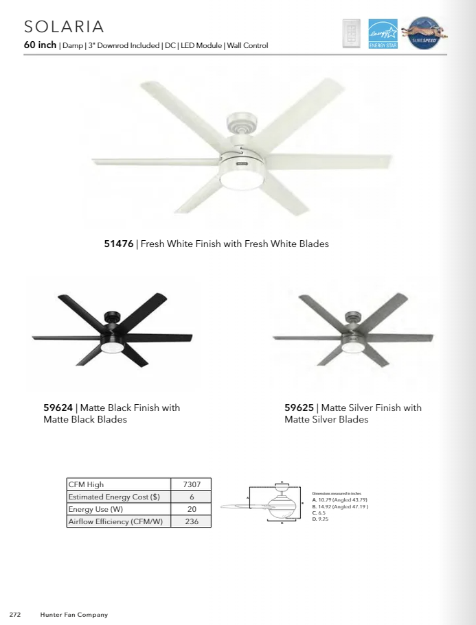 Hunter Fan Solaria Outdoor DC Ceiling Fan with LED and Wall Control