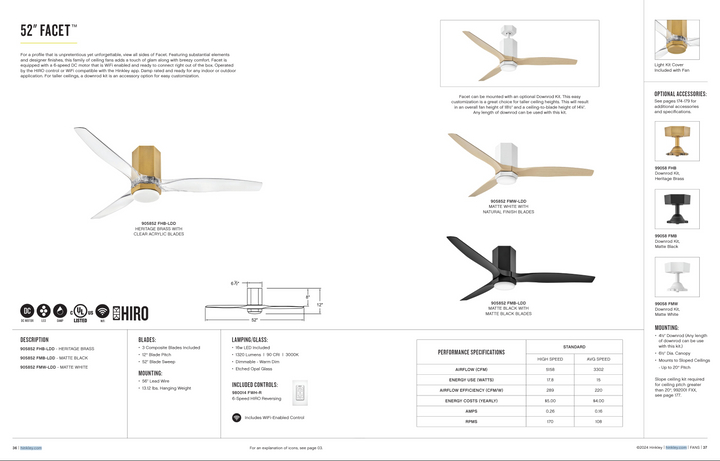 Hinkley Fan Facet Smart Flushmount Indoor/Outdoor DC 16W LED Ceiling Fan with Hiro Control