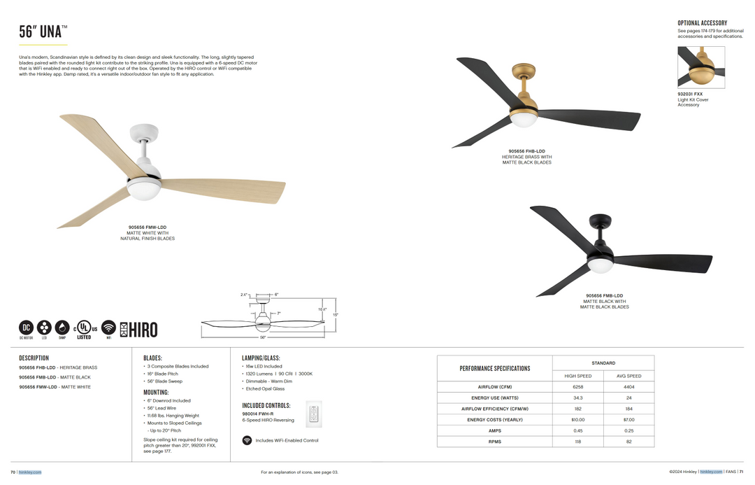 Hinkley Fan Una Smart Indoor/Outdoor DC LED Ceiling Fan with Hiro Control