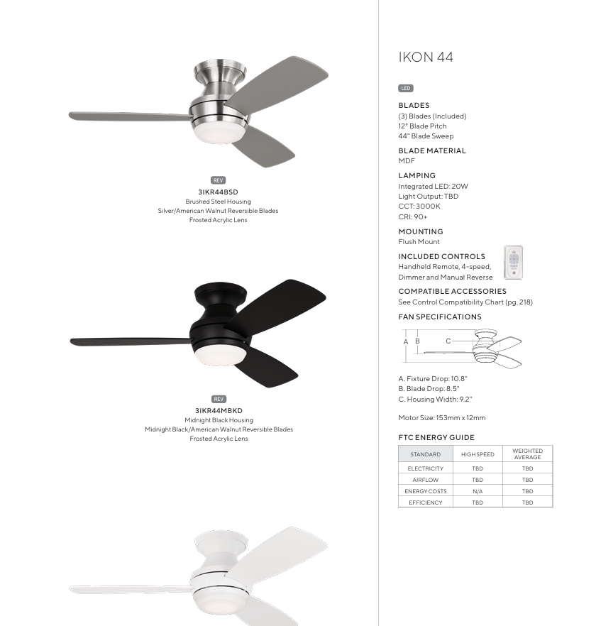 Visual Comfort Ikon Flushmount Ceiling Fan with 20W LED and Remote