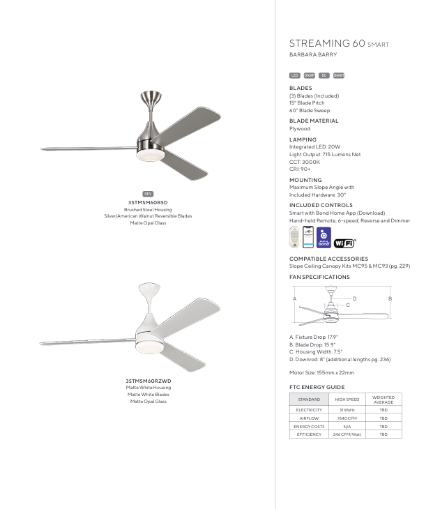 Visual Comfort Streaming Smart Indoor/Outdoor DC Ceiling Fan with 20W LED and Remote