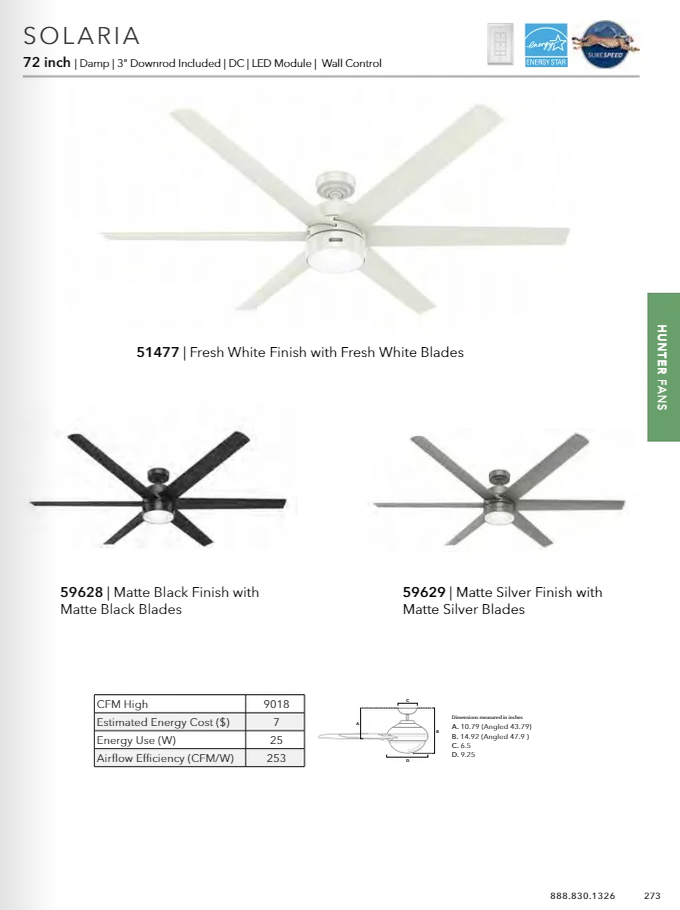 Hunter Fan Solaria Outdoor DC Ceiling Fan with LED and Wall Control