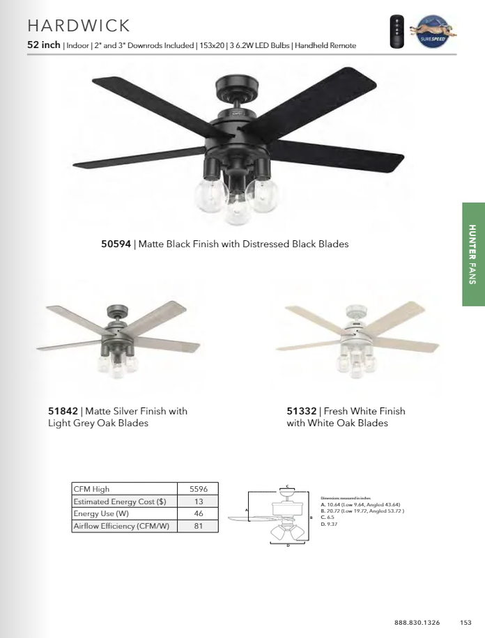 Hunter Fan Hardwick Ceiling Fan with 18W LED and Remote