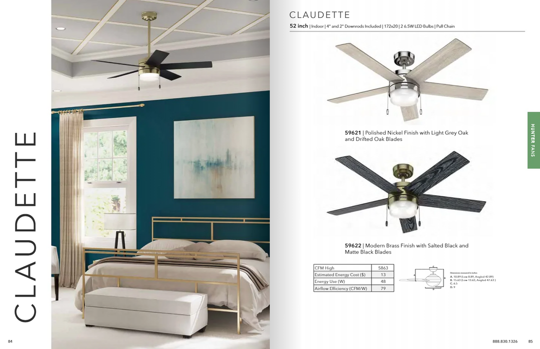 Hunter Fan Claudette 52" Pull Chain Ceiling Fan with 14W LED