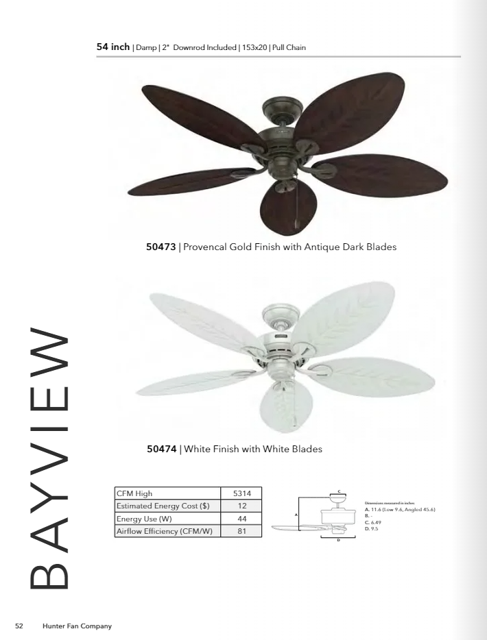 Hunter Fan Bayview 54" Outdoor Pull Chain Ceiling Fan