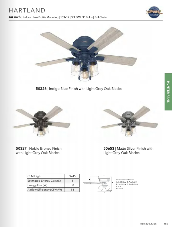 Hunter Fan Hartland Flushmount Pull Chain Ceiling Fan with 10W LED