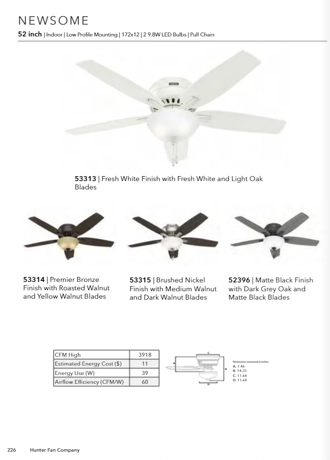 Hunter Fan Newsome Flushmount Pull Chain Ceiling Fan with 18W LED