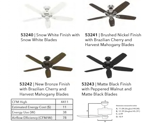 Hunter Fan Builder Elite 52" Pull Chain Ceiling Fan