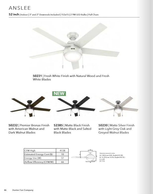 Hunter Fan Anslee Pull Chain Ceiling Fan with 18W LED